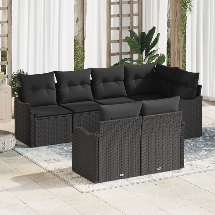 Set divano da giardino  7 pezzi con cuscini in polyrattan nero
