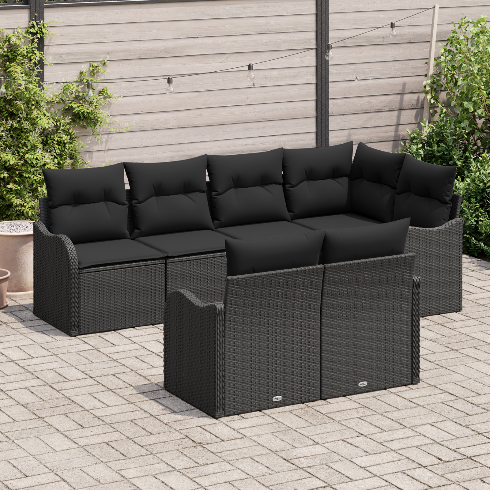 Set divano da giardino  7 pezzi con cuscini in polyrattan nero