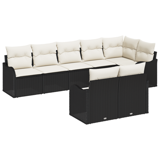 Set divani da giardino  8 pezzi con cuscini Nero Polyrattan