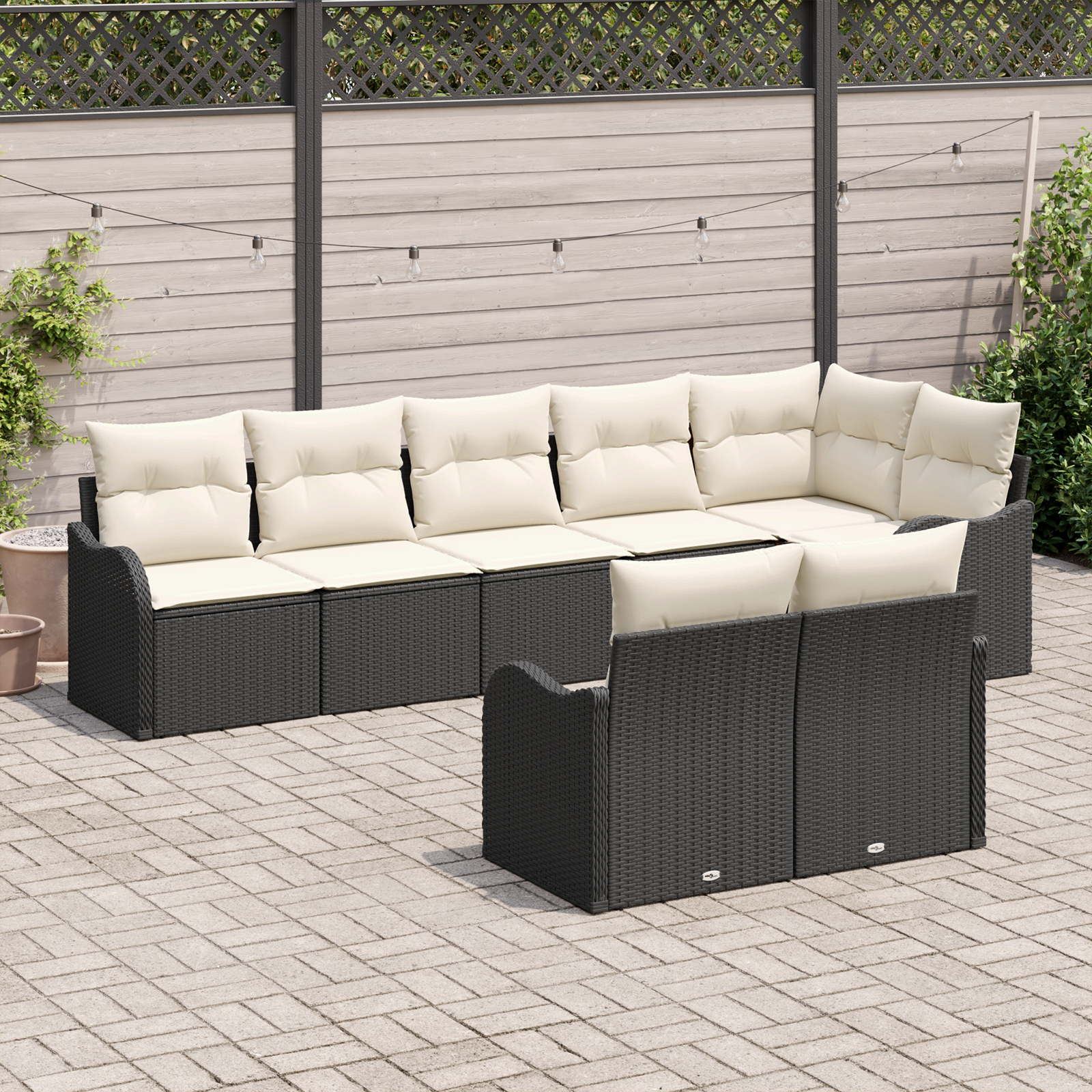 Set divani da giardino  8 pezzi con cuscini Nero Polyrattan