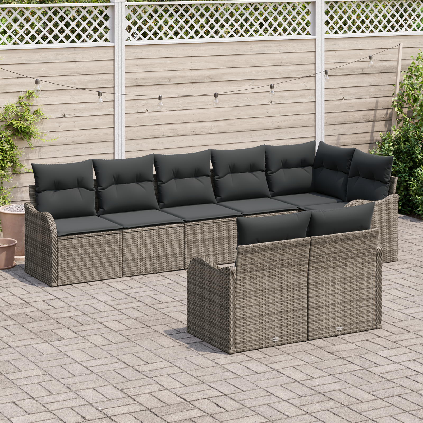 Set divano da giardino 8 pezzi con cuscini grigio polyrattan