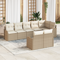Set Divano da Giardino da 8 Pezzi con Cuscini in Rattan Beige