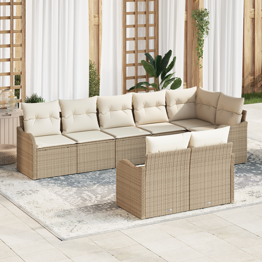 Set Divano da Giardino da 8 Pezzi con Cuscini in Rattan Beige