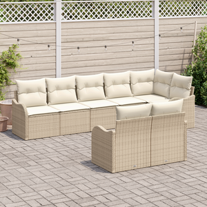 Set Divano da Giardino da 8 Pezzi con Cuscini in Rattan Beige