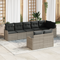 Set Divano da Giardino in 8 Pezzi con Cuscini Grigio Chiaro Rattan Sintetico
