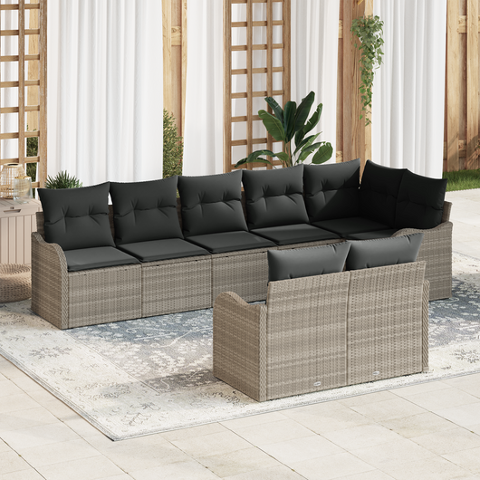 Set Divano da Giardino in 8 Pezzi con Cuscini Grigio Chiaro Rattan Sintetico