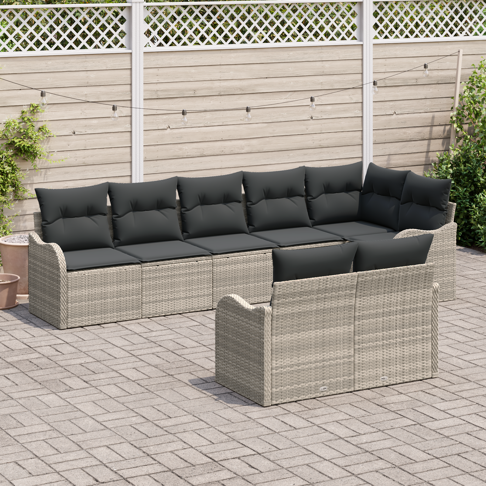 Set Divano da Giardino in 8 Pezzi con Cuscini Grigio Chiaro Rattan Sintetico
