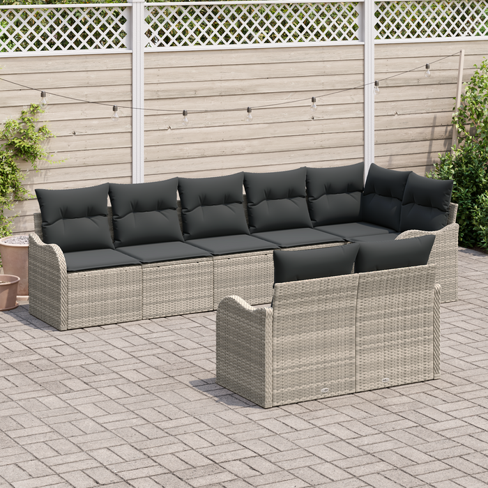 Set Divano da Giardino in 8 Pezzi con Cuscini Grigio Chiaro Rattan Sintetico
