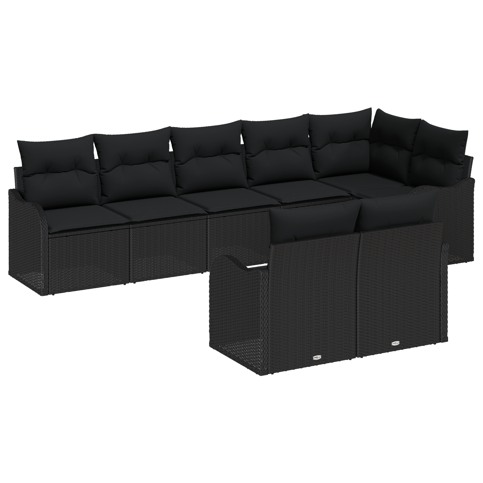 Set di divani da giardino a 8 pezzi con cuscini in polyrattan nero