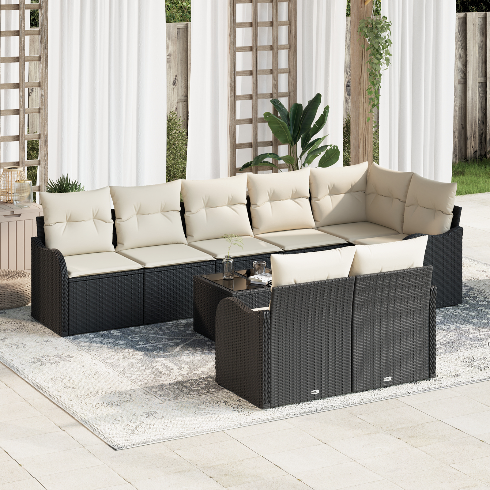 Set divano da giardino da 8 pezzi con cuscini in polyrattan marrone