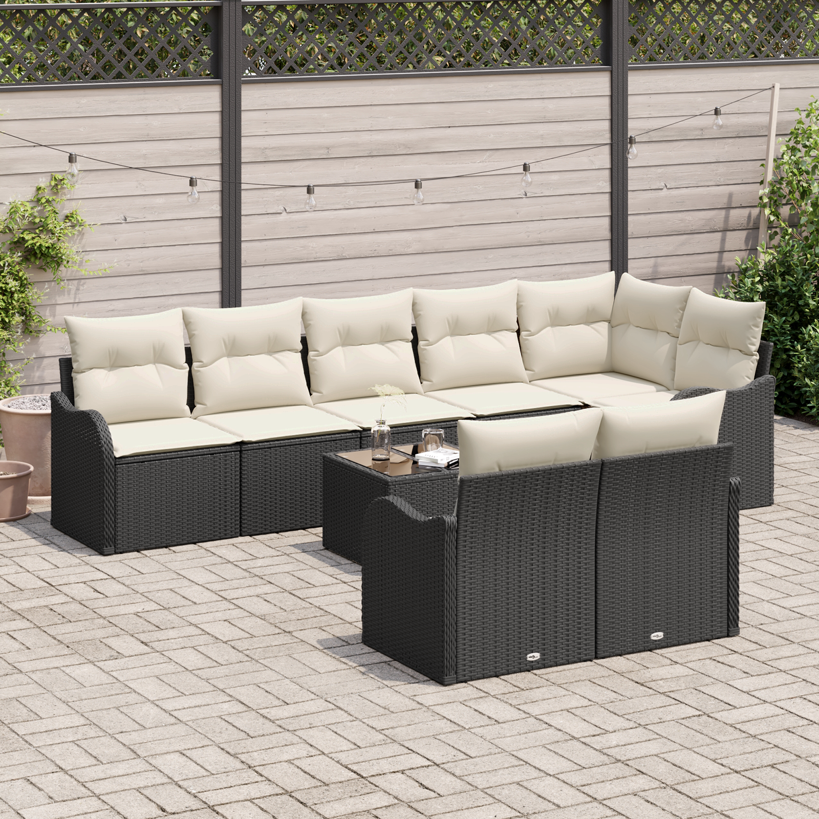 Set divano da giardino da 8 pezzi con cuscini in polyrattan marrone