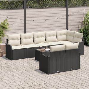 Set divano da giardino da 8 pezzi con cuscini in polyrattan marrone