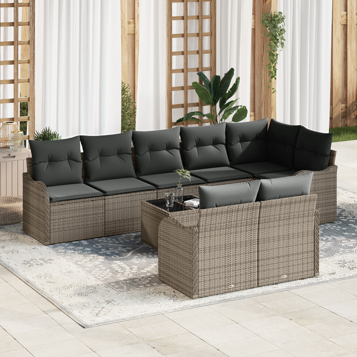 Set Divano da Giardino di 8 Pezzi con Cuscini in Polyrattan Nero