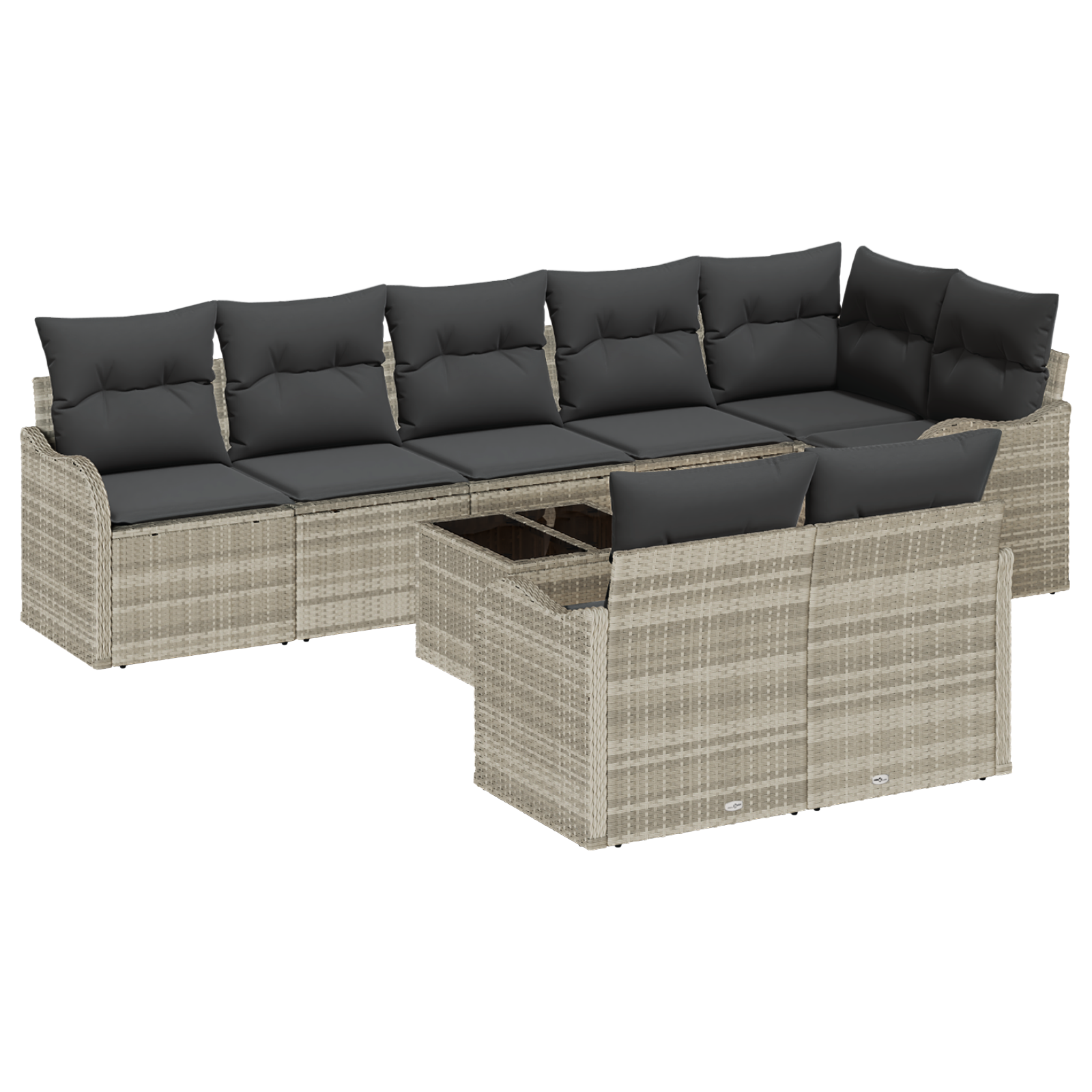 Set divano da giardino 9 pezzi con cuscini grigio polyrattan