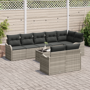 Set divano da giardino 9 pezzi con cuscini grigio polyrattan