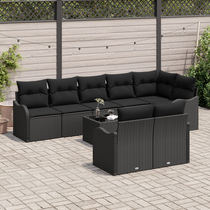 Set da giardino a 9 pezzi con cuscini in polyrattan beige