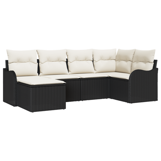 Set di divani da giardino 6 pezzi con cuscini in rattan nero