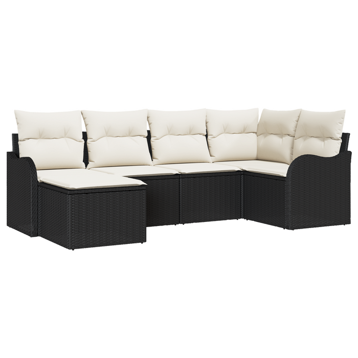 Set di divani da giardino 6 pezzi con cuscini in rattan nero