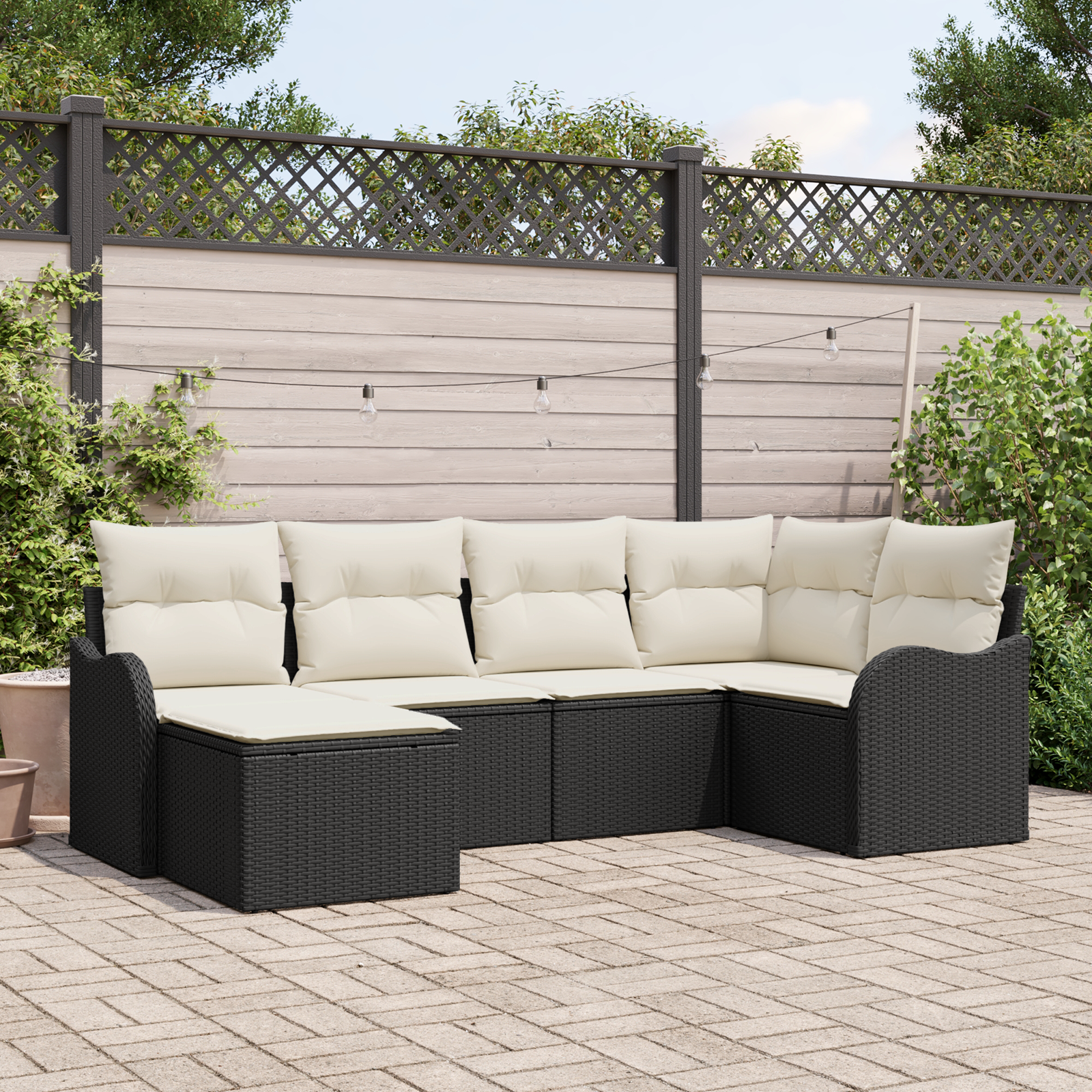 Set di divani da giardino 6 pezzi con cuscini in rattan nero