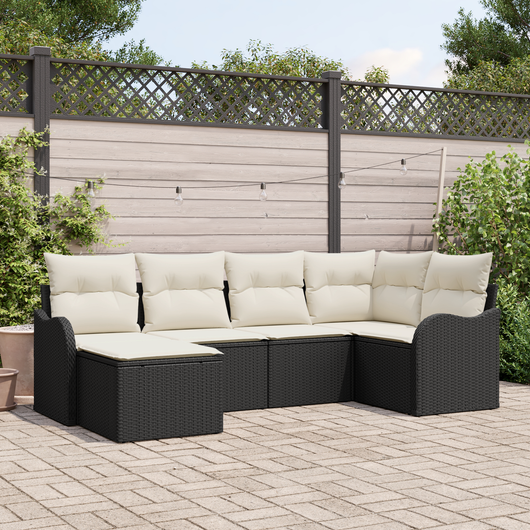 Set di divani da giardino 6 pezzi con cuscini in rattan nero