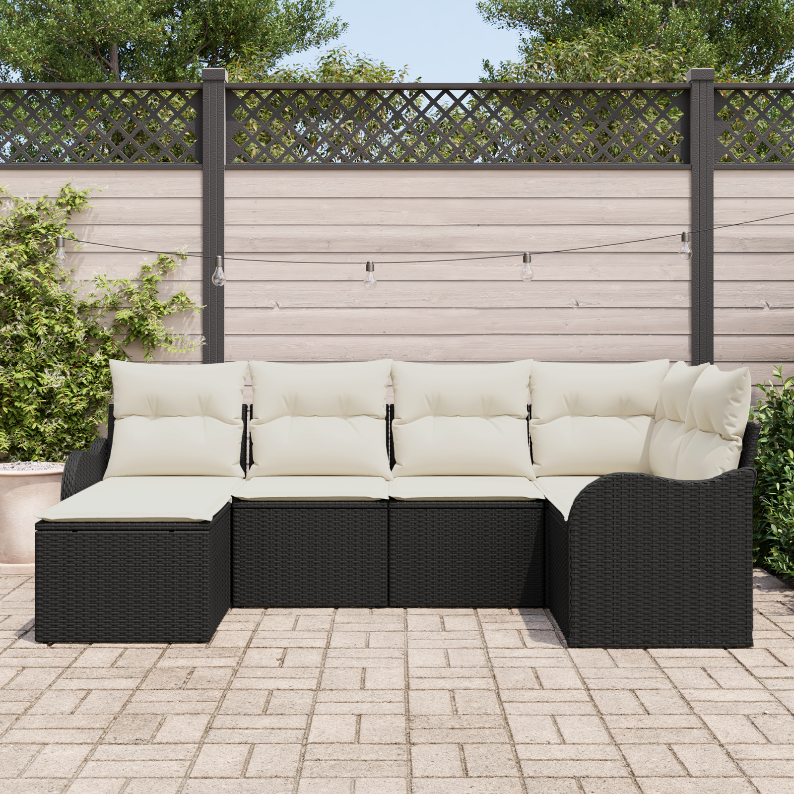 Set di divani da giardino 6 pezzi con cuscini in rattan nero