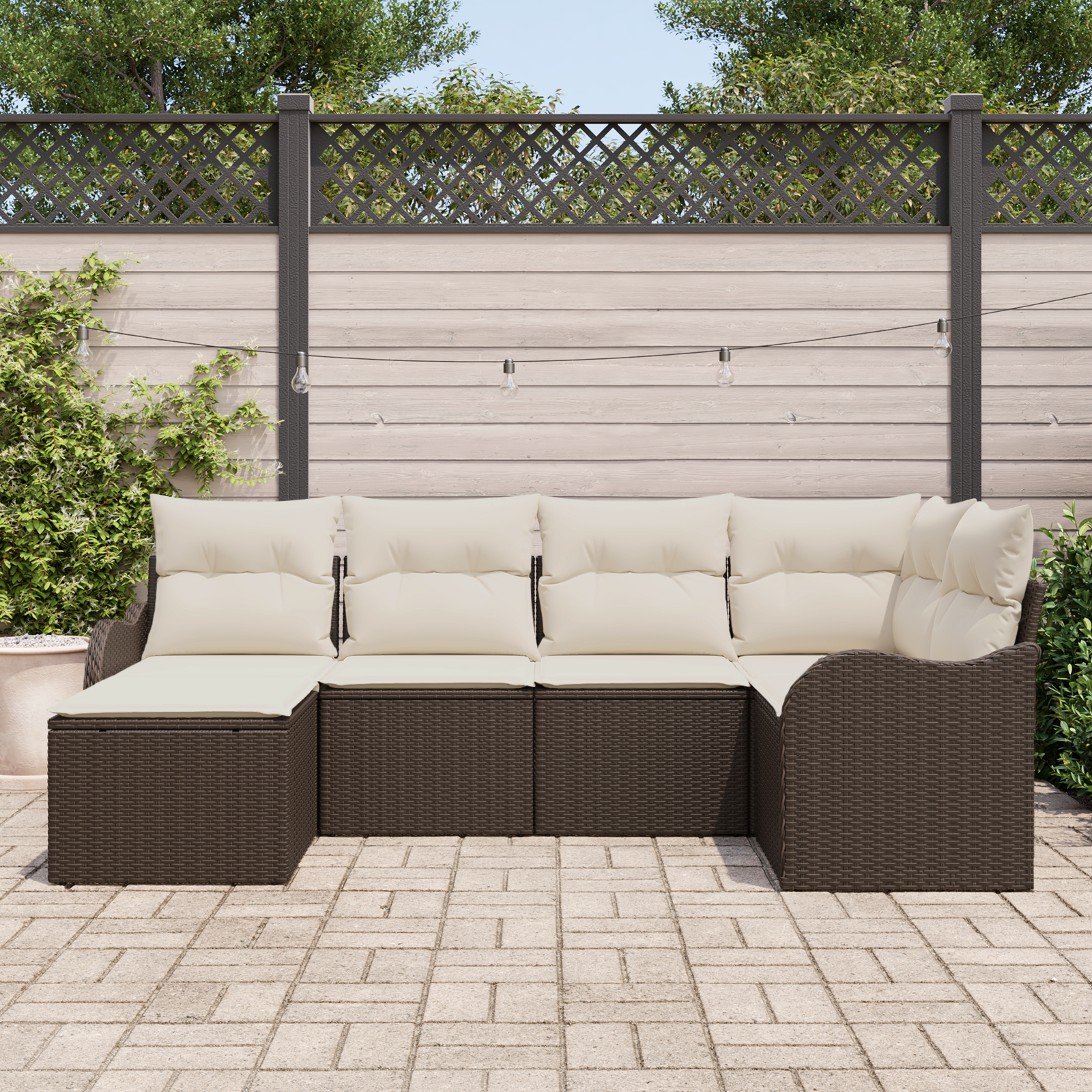 Set Divano Giardino  6 Pezzi con Cuscini Marrone Polyrattan