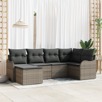 Set Divano da Giardino 6 Pezzi con Cuscini Grigio Polyrattan
