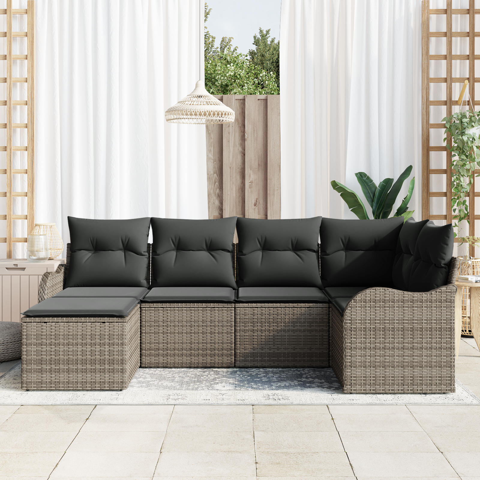Set Divano da Giardino 6 Pezzi con Cuscini Grigio Polyrattan
