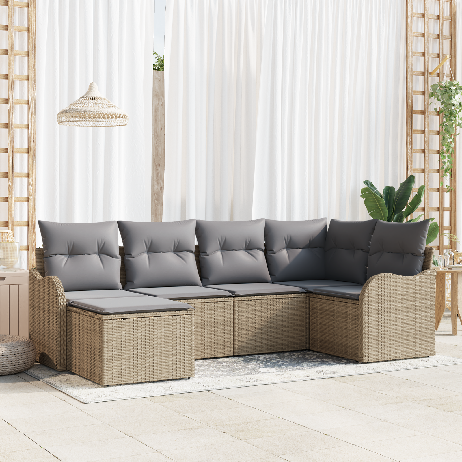 Set Divano Giardino in 6 Pezzi con Cuscini Beige Polyrattan