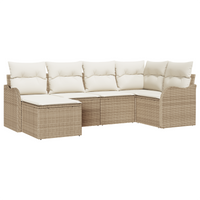Set di Divani da Giardino 6 Pezzi con Cuscini Beige in Polyrattan