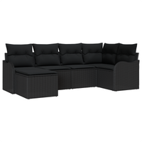 Set di Divani da Giardino 6 Pezzi con Cuscini Nero Polyrattan