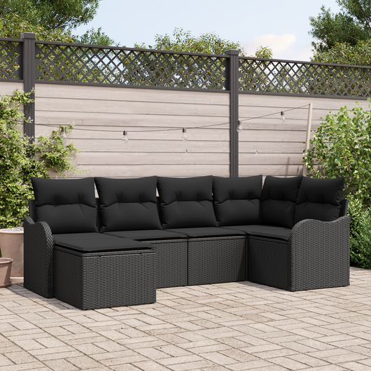 Set di Divani da Giardino 6 Pezzi con Cuscini Nero Polyrattan
