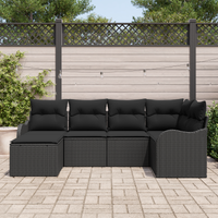 Set di Divani da Giardino 6 Pezzi con Cuscini Nero Polyrattan