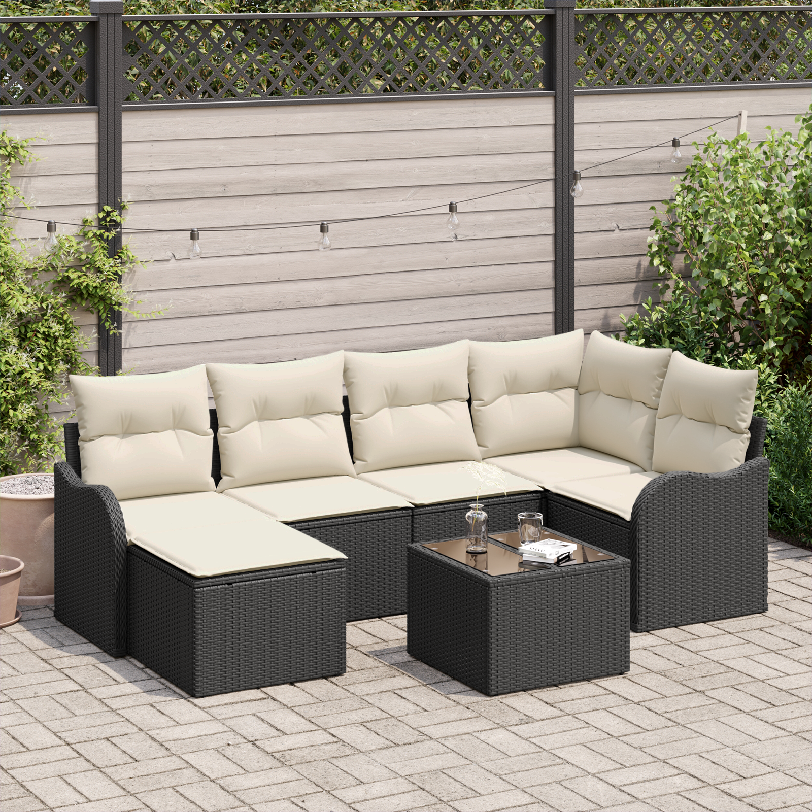 Set Divano da Giardino  6 Pezzi con Cuscini in Polyrattan Marrone