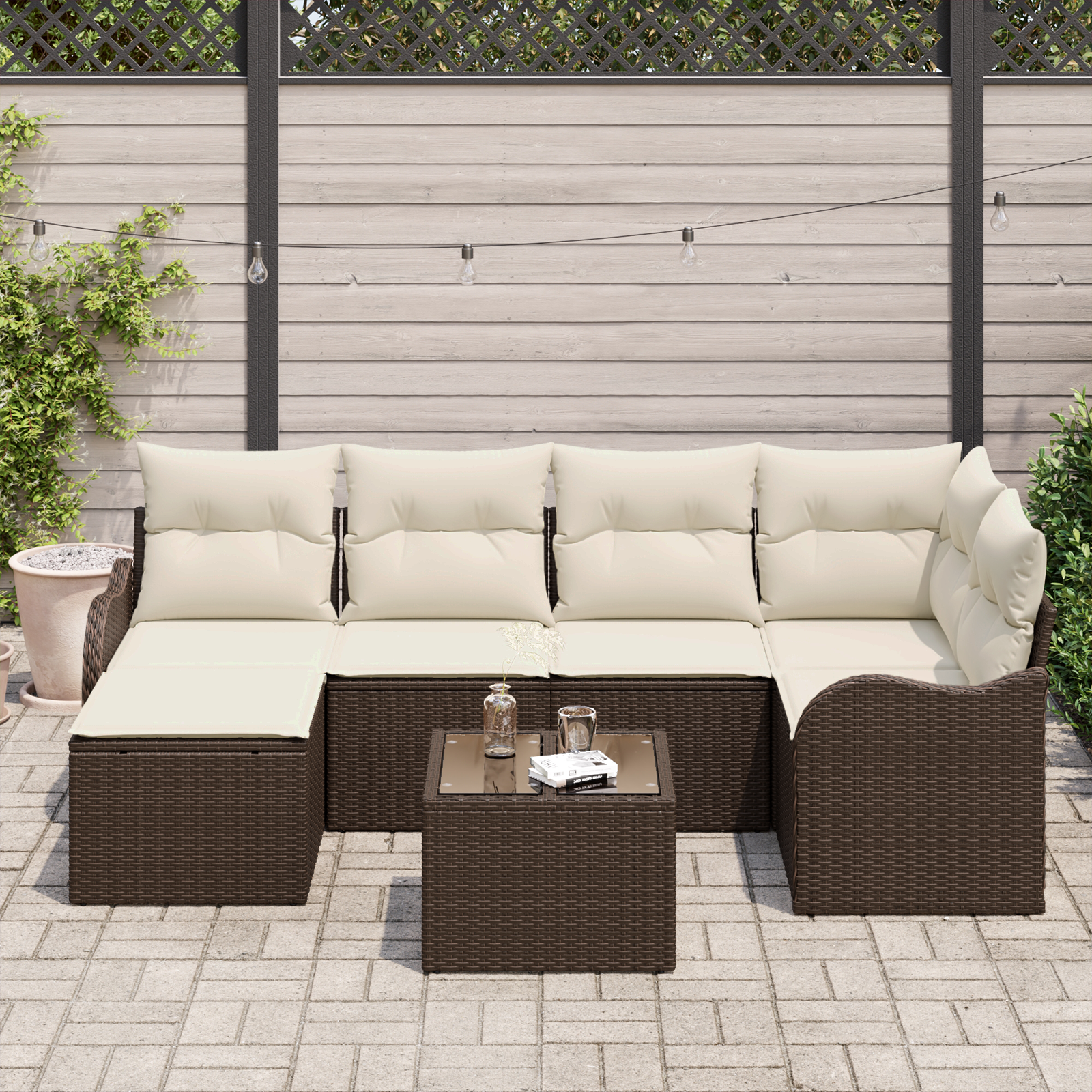 Set di Divani da Giardino 6 Pezzi con Cuscini Grigio Polyrattan