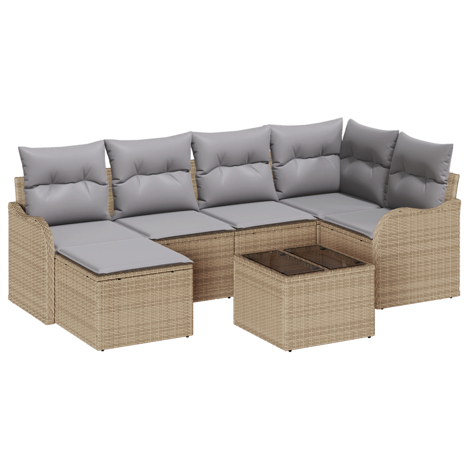 Set Divano da Giardino 7 Pezzi con Cuscini Rattan Poliestere Nero