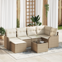 Set di Divano da Giardino vitaXL a 7 Pezzi con Cuscini Rattan Polivinilico Marrone