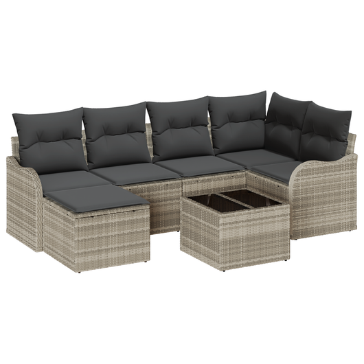 Set di divani da giardino 7 pezzi con cuscini grigio rattan sintetico