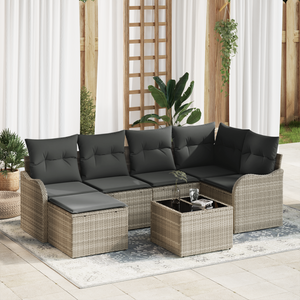 Set di divani da giardino 7 pezzi con cuscini grigio rattan sintetico