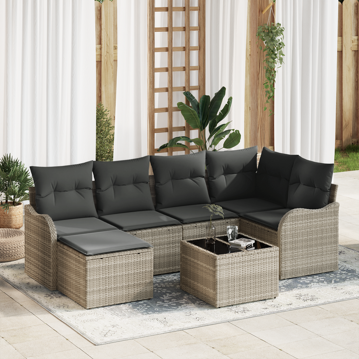 Set di divani da giardino 7 pezzi con cuscini grigio rattan sintetico