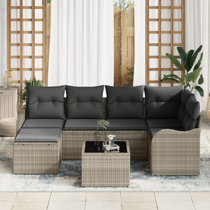 Set di divani da giardino 7 pezzi con cuscini grigio rattan sintetico