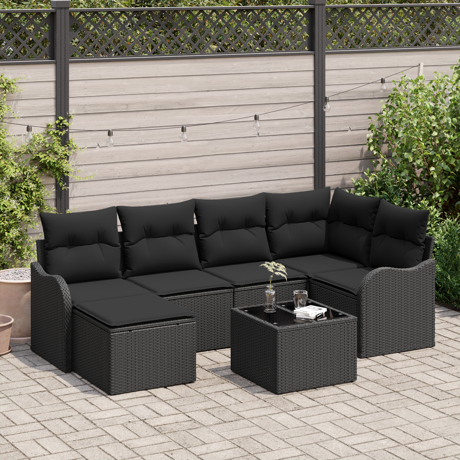 Set di Divani da Giardino  7 Pezzi con Cuscini Beige Polyrattan
