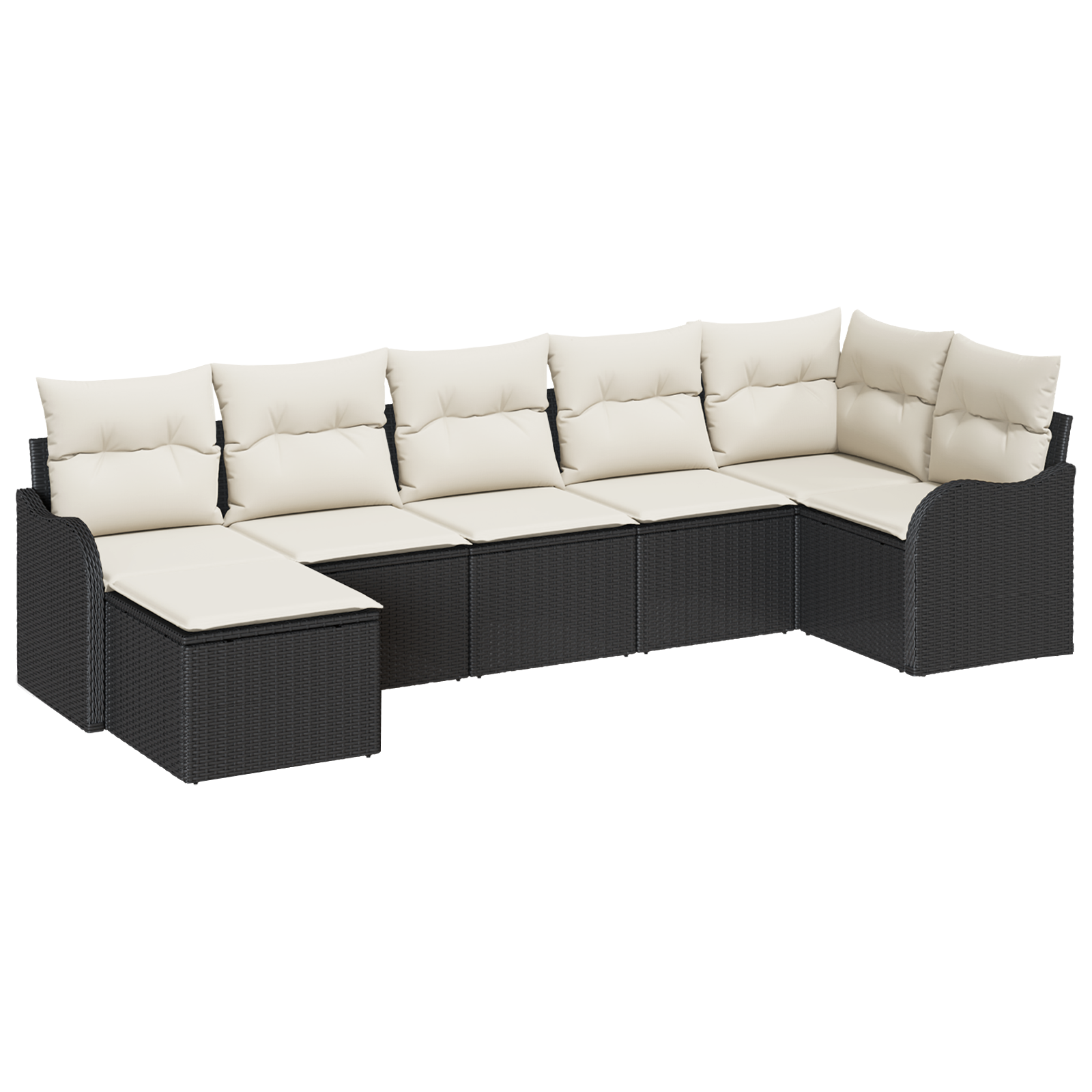 Set Divano da Giardino  7 Pezzi con Cuscini Polyrattan Nero