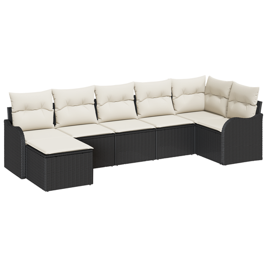 Set Divano da Giardino  7 Pezzi con Cuscini Polyrattan Nero