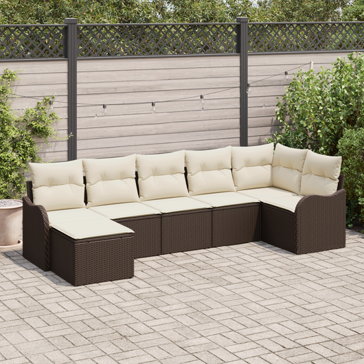 Set divani giardino 7 pezzi con cuscini Polyrattan marrone