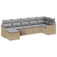 Set Divano da Giardino 7 Pezzi con Cuscini Beige Rattan Sintetico