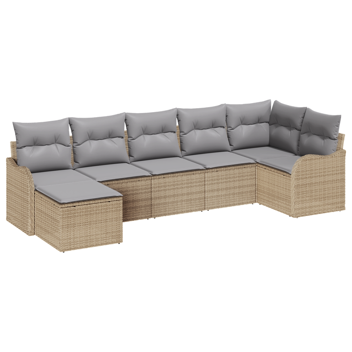 Set Divano da Giardino 7 Pezzi con Cuscini Beige Rattan Sintetico