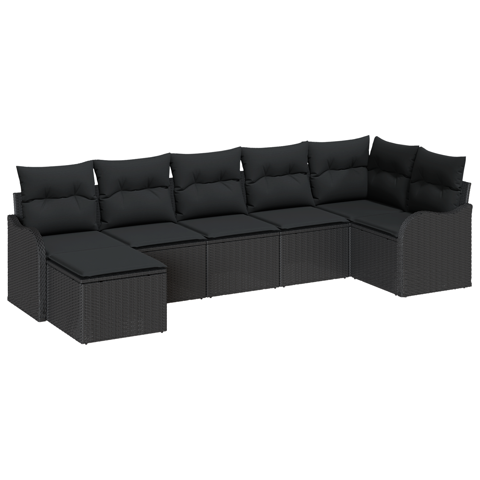Set Divano da Giardino  7 Pezzi con Cuscini Rattan Polietilene Nero