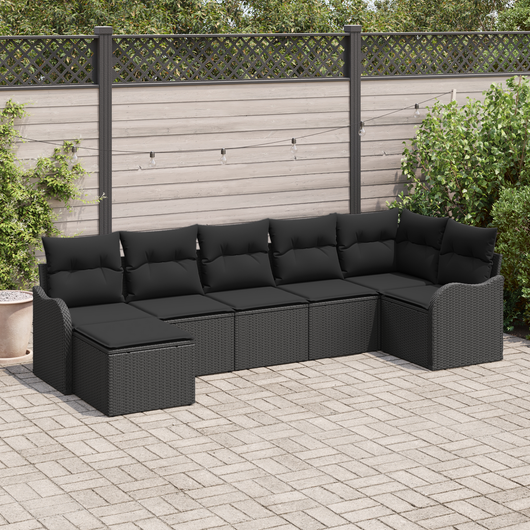 Set Divano da Giardino  7 Pezzi con Cuscini Rattan Polietilene Nero