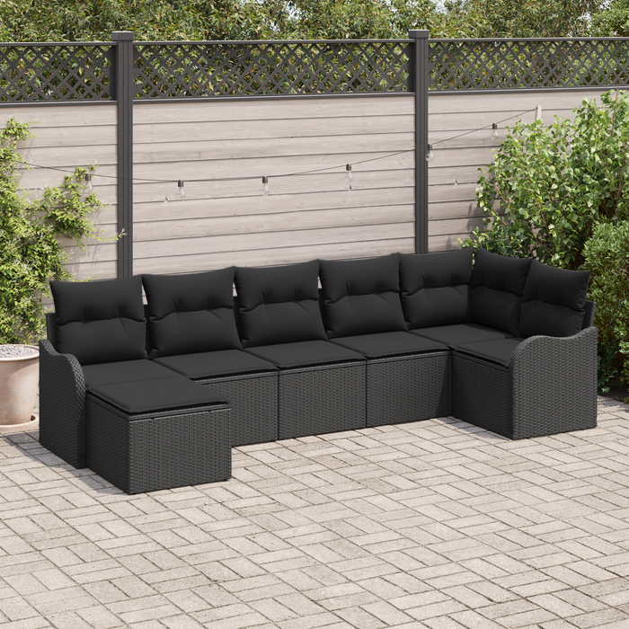 Set Divano da Giardino  7 Pezzi con Cuscini Rattan Polietilene Nero